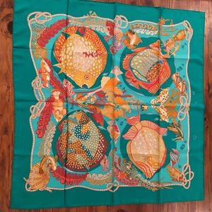 Rare vintage Hermes fish silk scarf